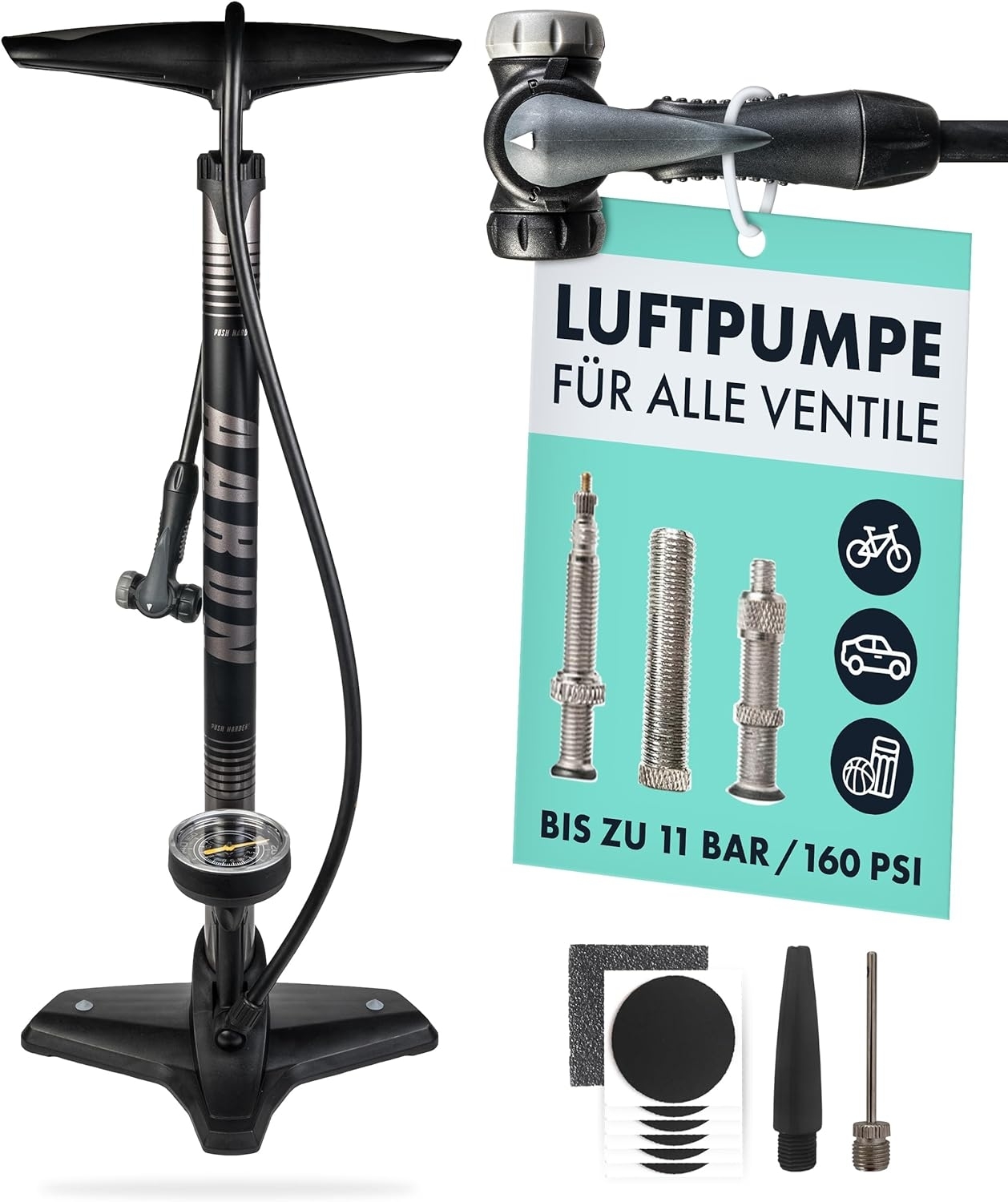 AARON Sport One  Fahrradpumpe / Standpumpe fr alle Ventile mit Manometer  | Bicycle pumps | Accessories | Trailtoys Shop