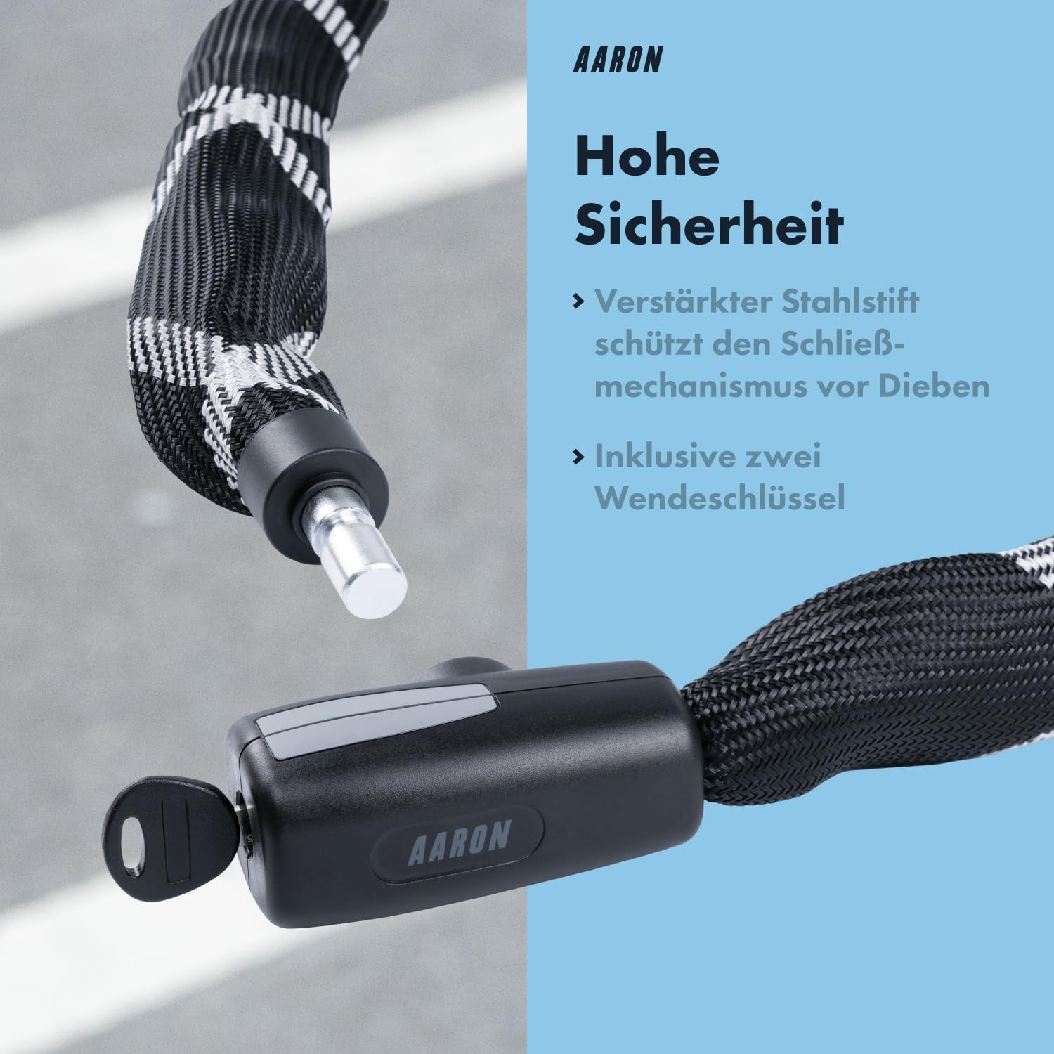 VICKSONGS Fahrradschloss 85cm Kette - 8mm Manganstahl Mit 2 Schlüsseln Wasserdicht