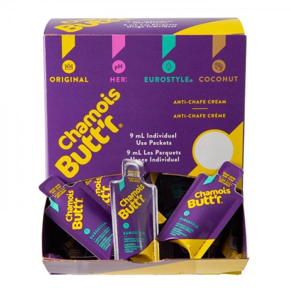Chamois Butt''r Gesäßcreme / Chamois Creme Eurostyle mit Menthol 75 x 9 ml Sachet Box - Gravity Feed POP Display 