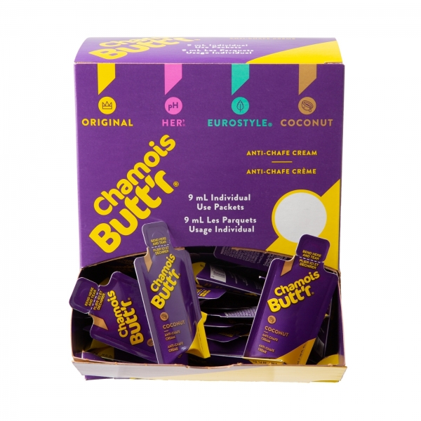 Chamois Butt''r Gesäßcreme / Chamois Creme Coconut 75 x 9 ml Sachet Box - Gravity Feed POP Display 