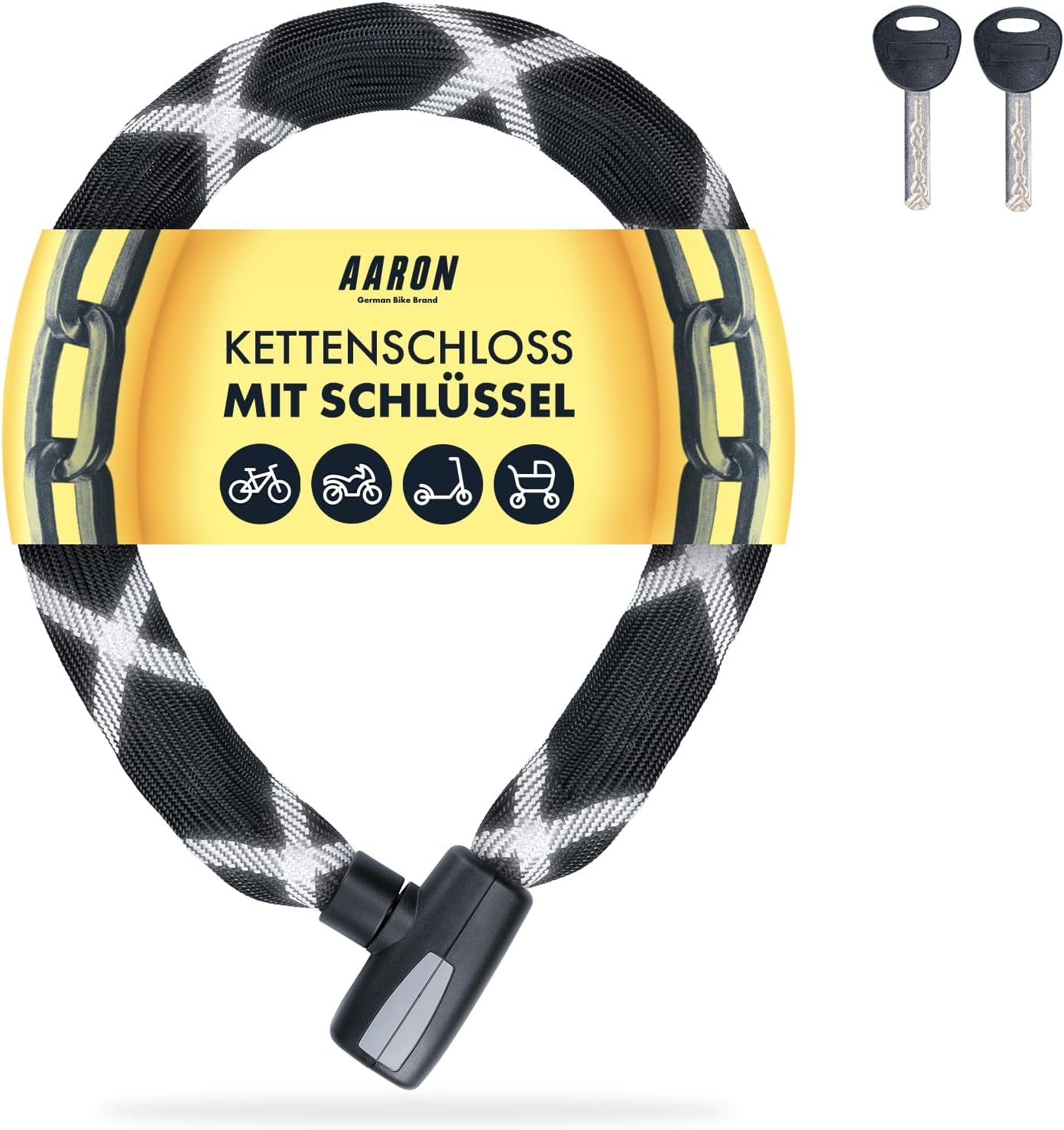 AARON Tank Fahrradschloss mit Schlssel, 8,3 x 8,3 x 110cm Kettenschloss  aus Stahl und hoher Sicherheitsstufe, Schloss fr E-Bike, Mountainbike, ...
